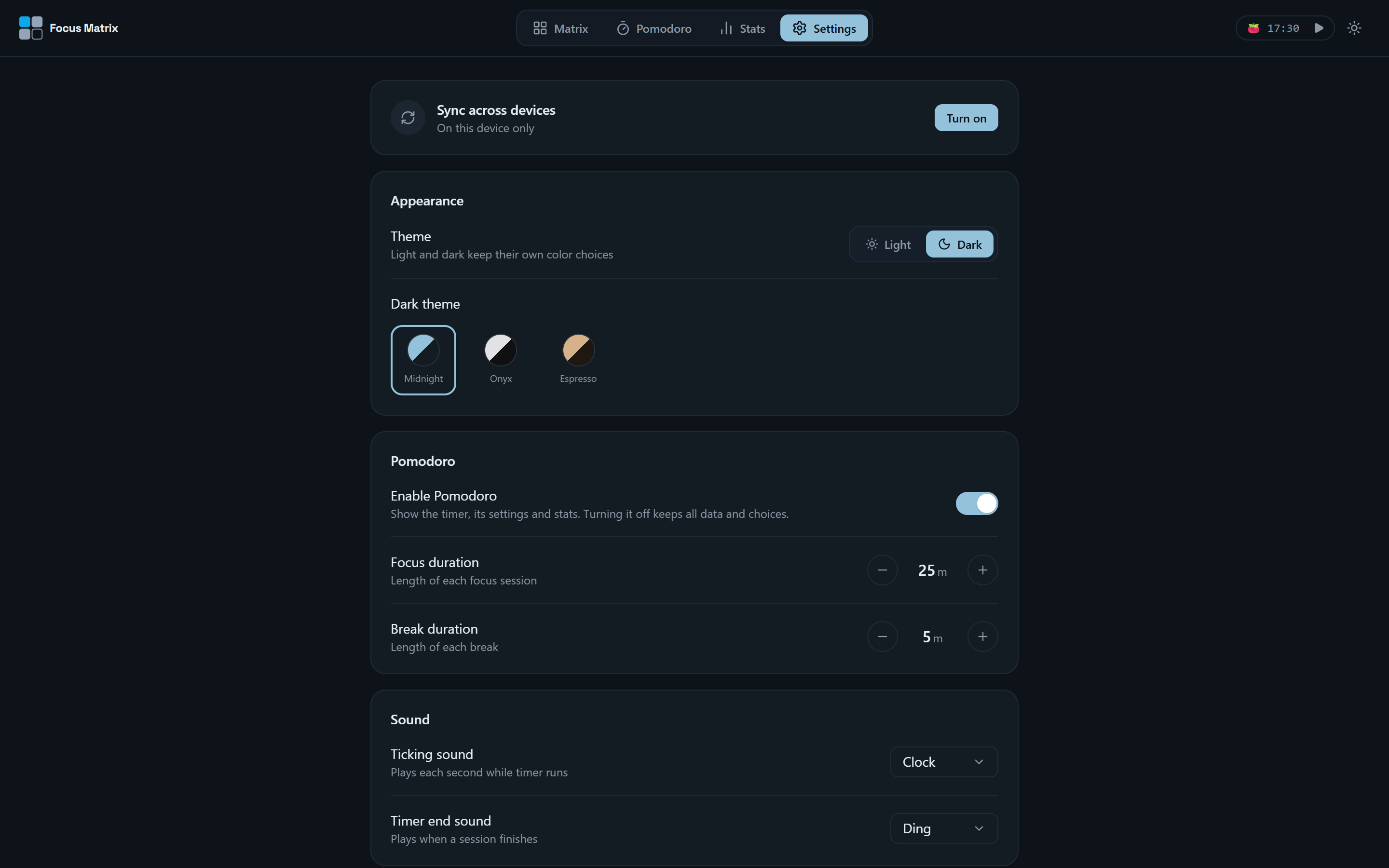 Themes and settings